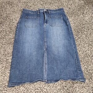 Loft Denim Pencil Skirt Womens 8 Stretch Front Slit Midi Modest Knee Length